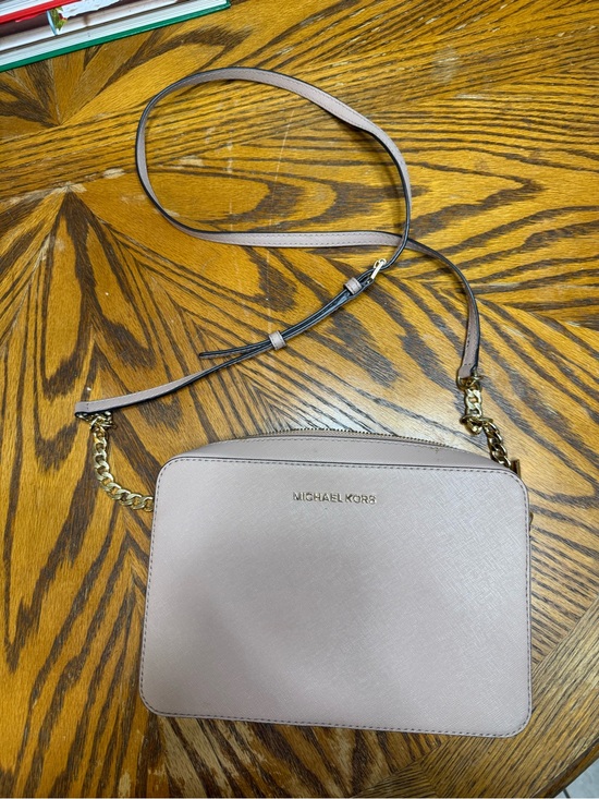 Michael Kors Handbags - Michael Kors Saffiano Crossbody in Blush Taupe with Gold Chain